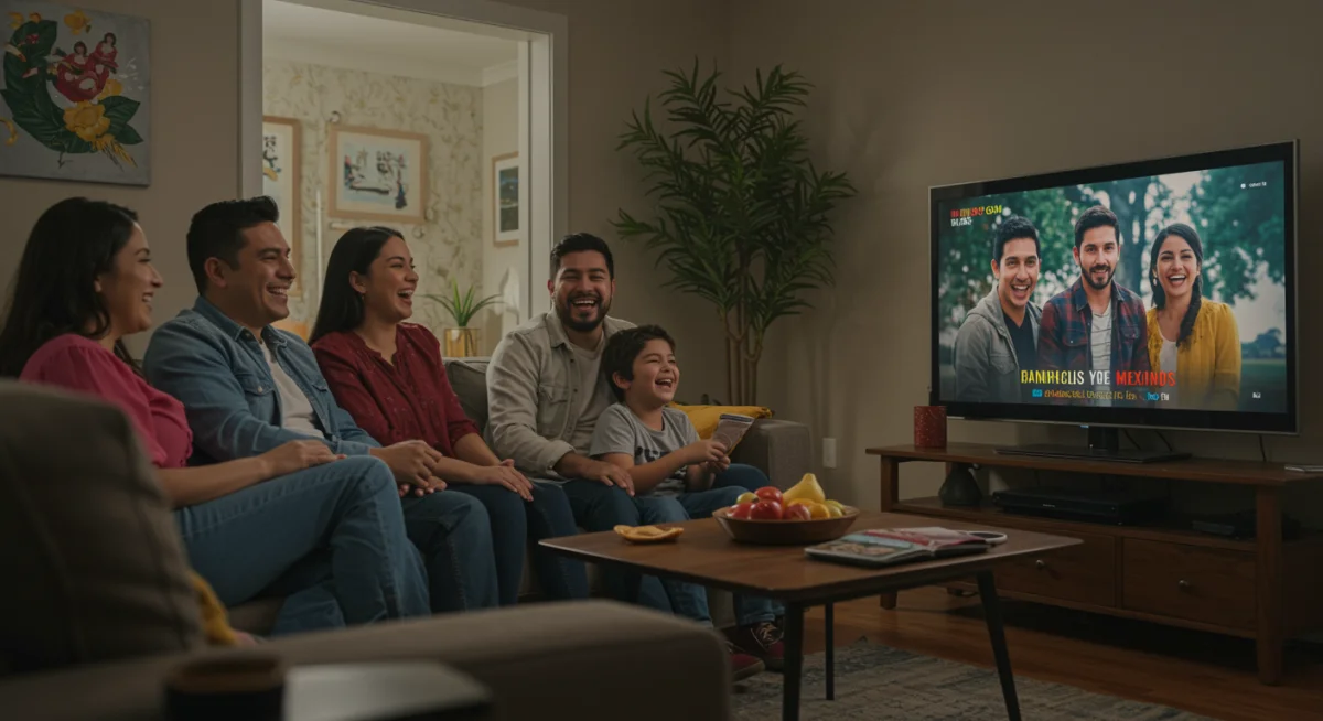 Familia mexicana disfrutando de una serie que refleja su cultura y valores.