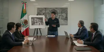 Cineasta mexicana presentando proyecto de cortometraje a panel gubernamental