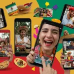 Audiencia mexicana interactuando con videos cortos en sus teléfonos móviles, con elementos culturales de fondo.