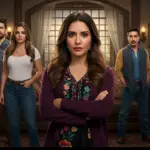 Escena dramática de telenovela mexicana con actores diversos en un entorno culturalmente rico