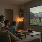 Familia mexicana configurando control parental en televisión para streaming de niños