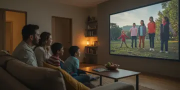 Familia mexicana configurando control parental en televisión para streaming de niños