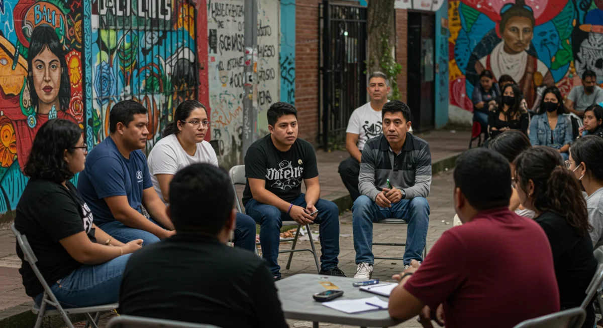 Foro comunitario en México debatiendo problemas sociales presentados en entretenimiento.