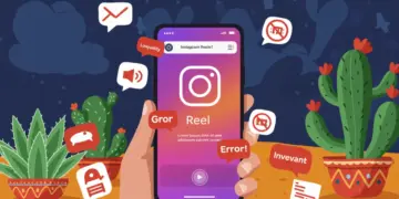Smartphone con Instagram Reels mostrando errores comunes, con elementos mexicanos de fondo
