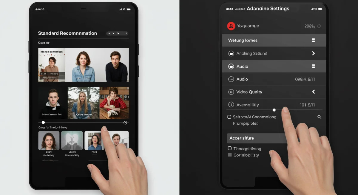 Comparación de interfaz de streaming estándar y menú de configuración avanzada