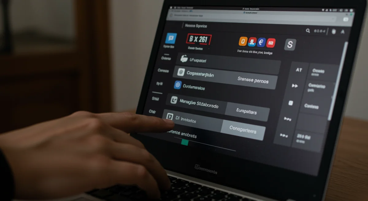 Mano navegando configuración de cuenta de streaming para cancelar suscripción en laptop, interfaz en español.