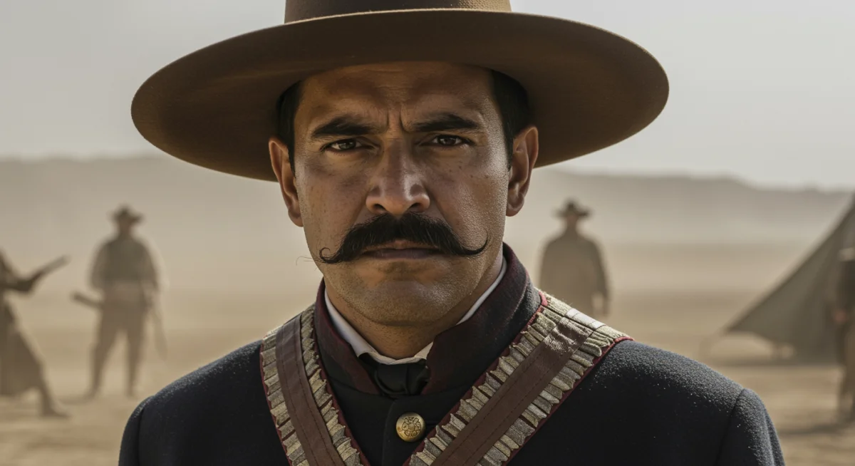 Retrato de un líder revolucionario, reflejando la determinación y el espíritu de la época en 'Cielos Rojos'.