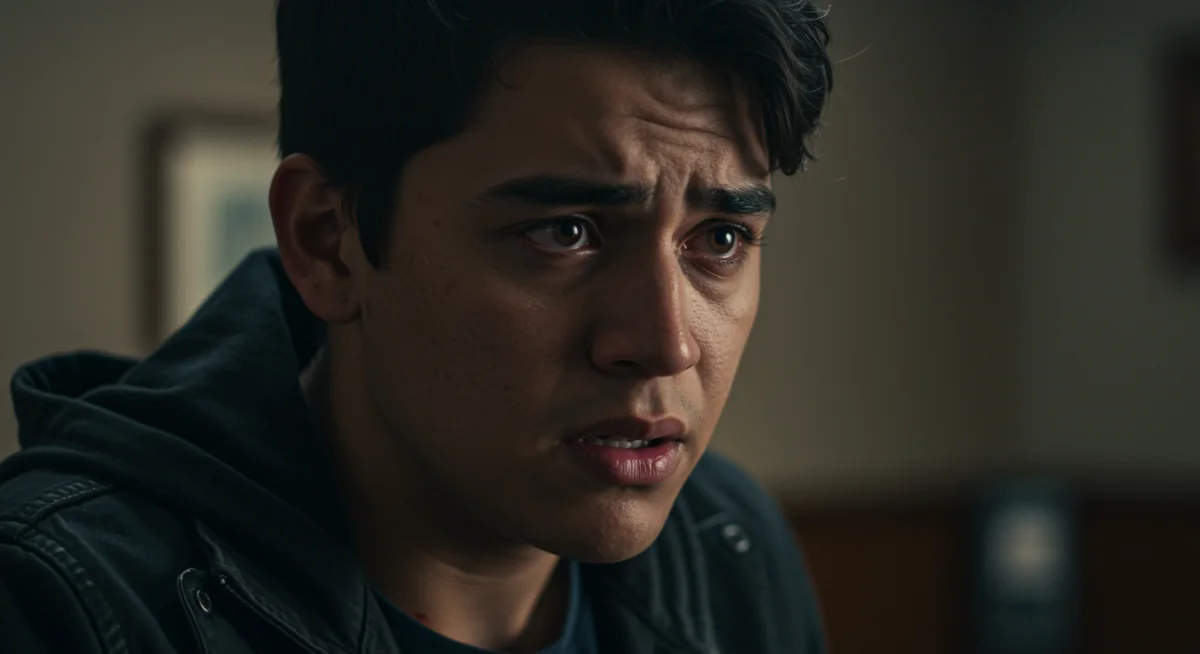 Protagonista de una serie mexicana aclamada en una escena dramática, con iluminación intensa y cinematografía de alta calidad.