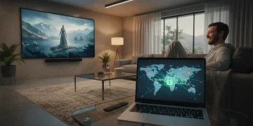 Persona viendo streaming con VPN en México, disfrutando de contenido global en 2026.